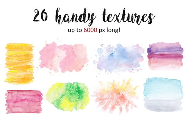 明亮色彩设计风格手绘水彩纹理套装 Bright watercolor textures pack插图(1)