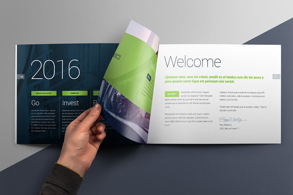 横版设计风格企业宣传册/企业画册内页版式设计样机素材库精选 Landscape Brochure Mockup插图(4)