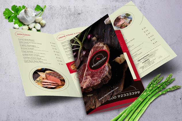 烧烤吧烤肉美食菜单PSD设计模板 Meat Atelier Menu Bundle (A4 + US Letter)插图(3)