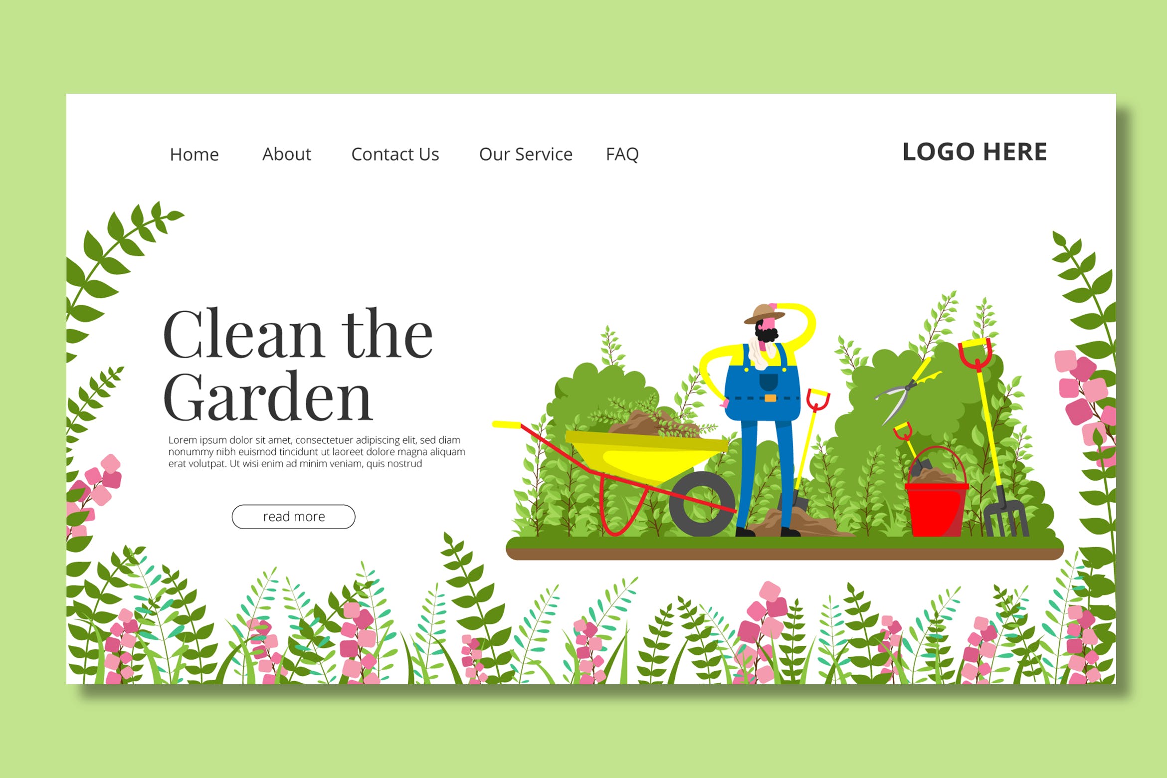 园丁主题矢量插画网站着陆页设计素材库精选模板 Gardener – Landing Page插图