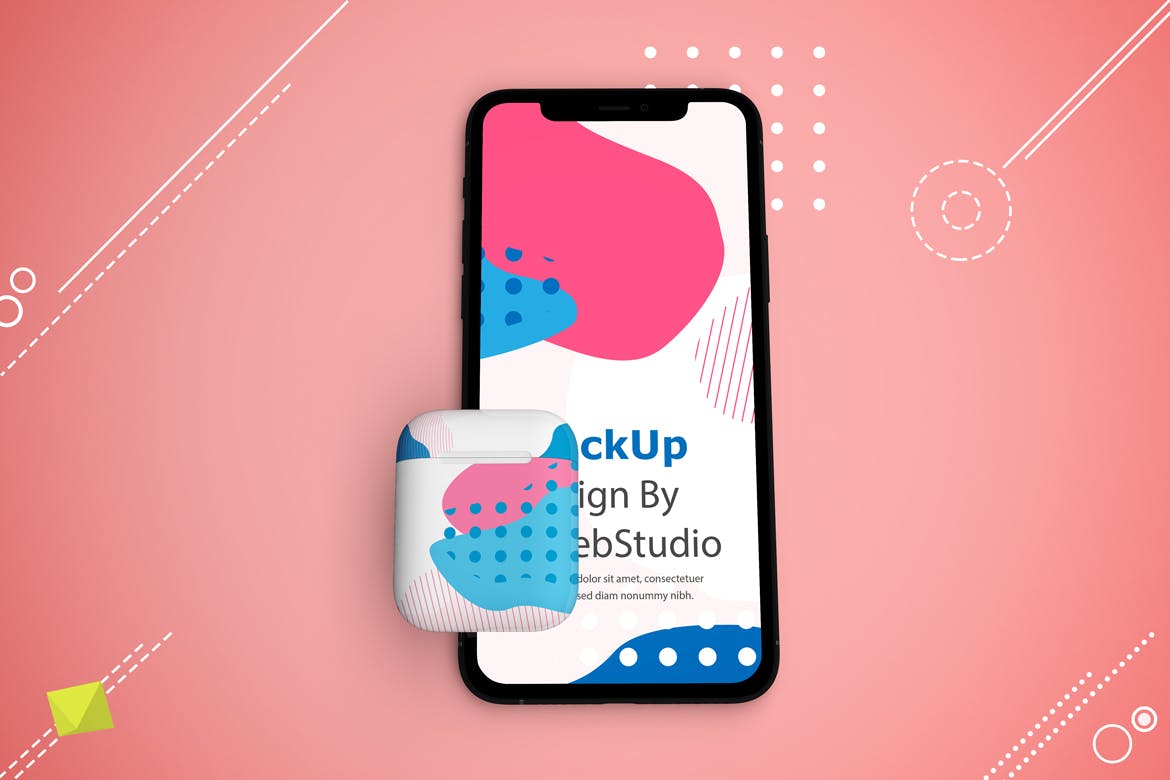 抽象设计风格iPhone 11手机&AirPods耳机素材库精选样机模板 Abstract iPhone 11 & AirPods Mockup插图(7)