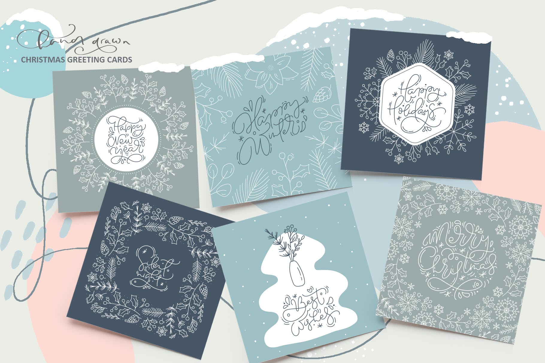 Monoline线条设计风格圣诞节设计素材包 Merry Christmas monoline插图(2)