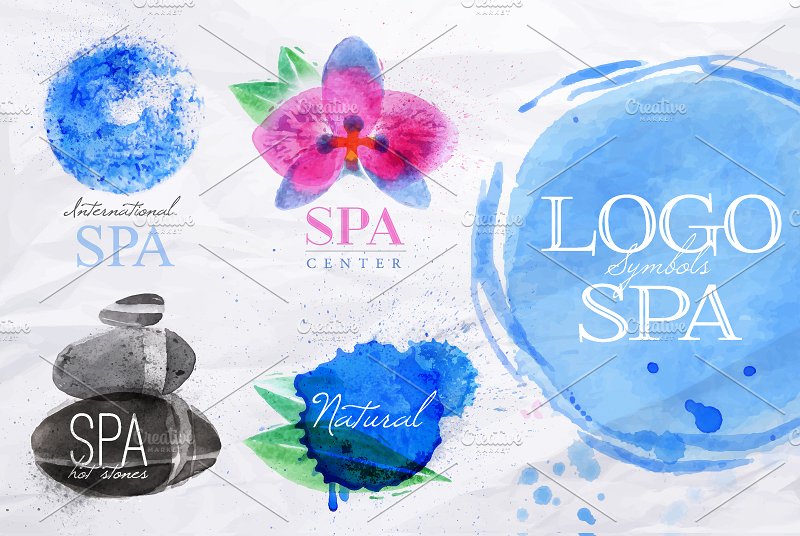 美容水疗标志水彩模板素材 Set symbols spa插图