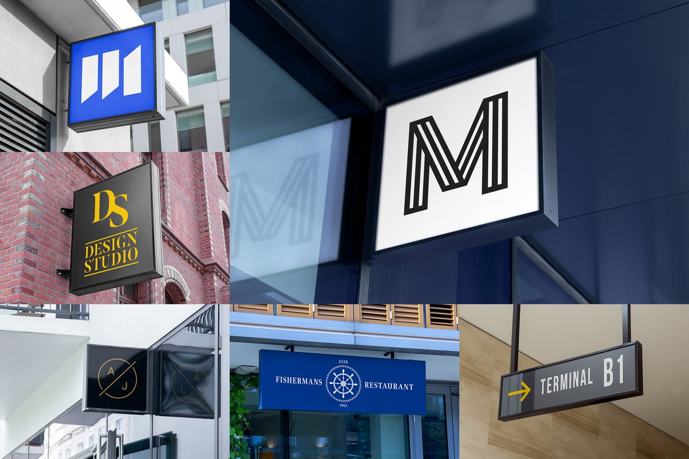 悬挂Logo标志/店招设计效果图样机模板v1 Logo Hanging Signage Mockups Vol. 1插图