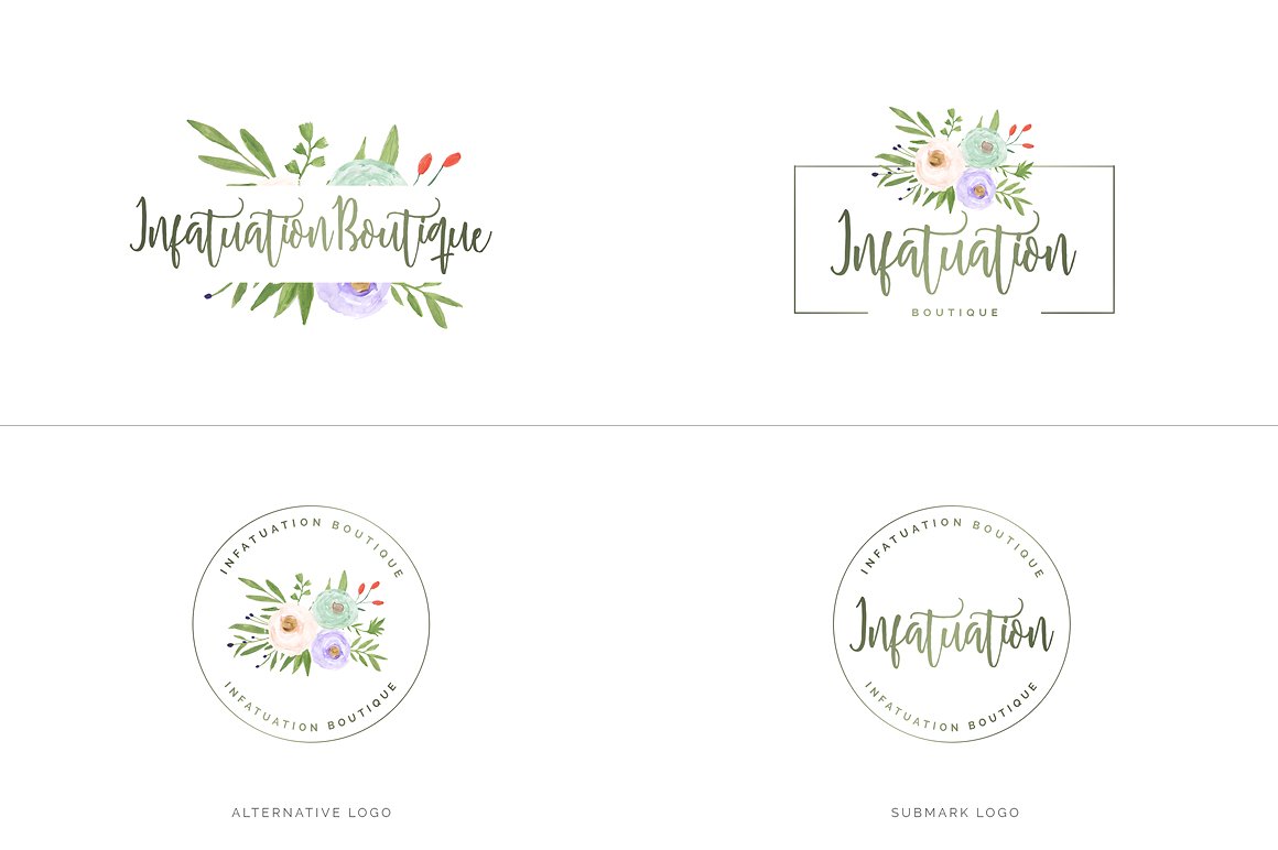 超级水彩风 Logo 设计素材包 Watercolor Premade Branding Logo Kit [模板、纹理&元素]插图(34)