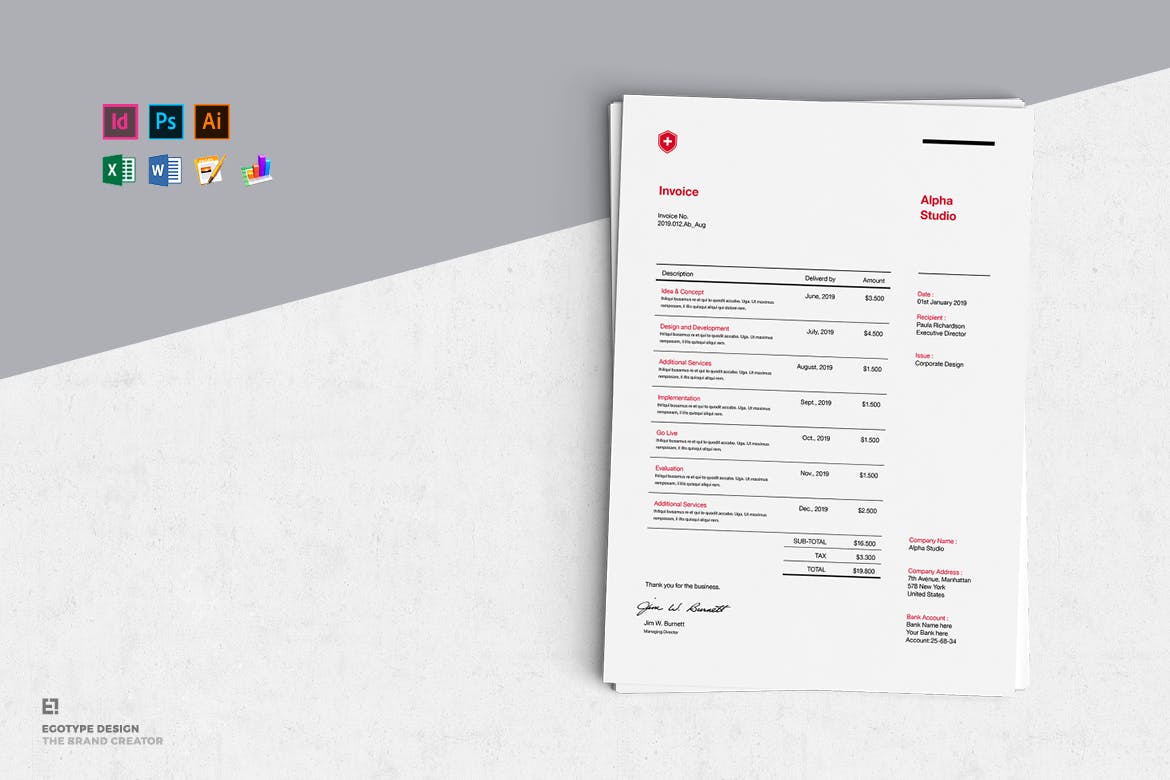 A4尺寸规格专业发票/票据设计模板 Invoice Pro插图(2)