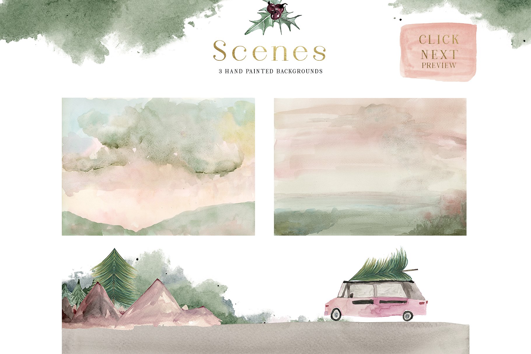 梅花圣诞水彩剪贴画 Plum Christmas Watercolor Clipart插图(9)