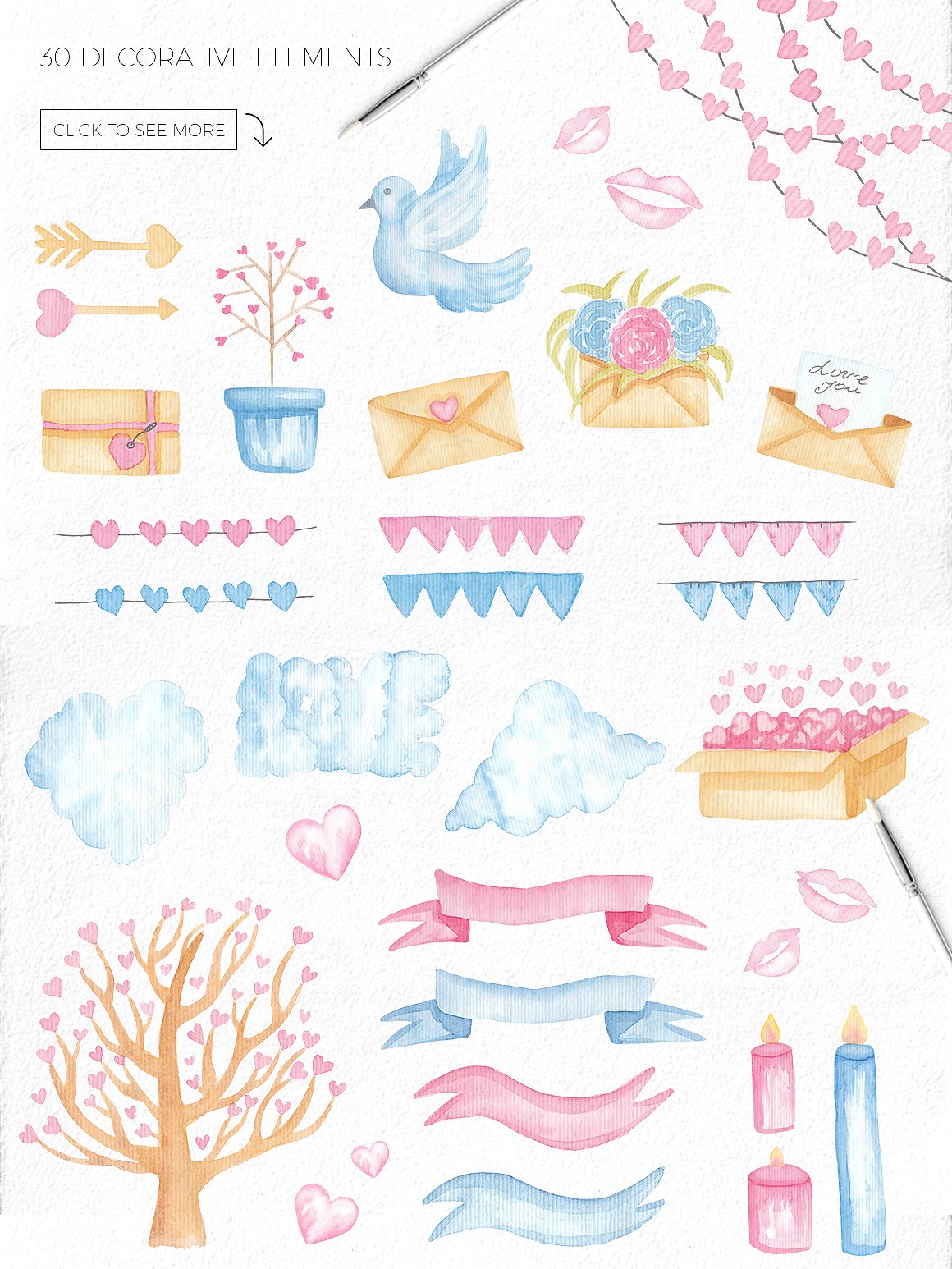 情人节浪漫水彩插画素材[JPG,PNG]插图(3)