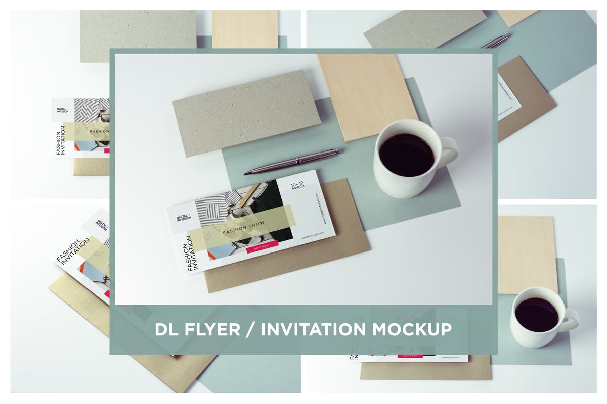 极简DL传单/邀请函设计样机模板 DL Flyer Mockup Minimal Scene插图