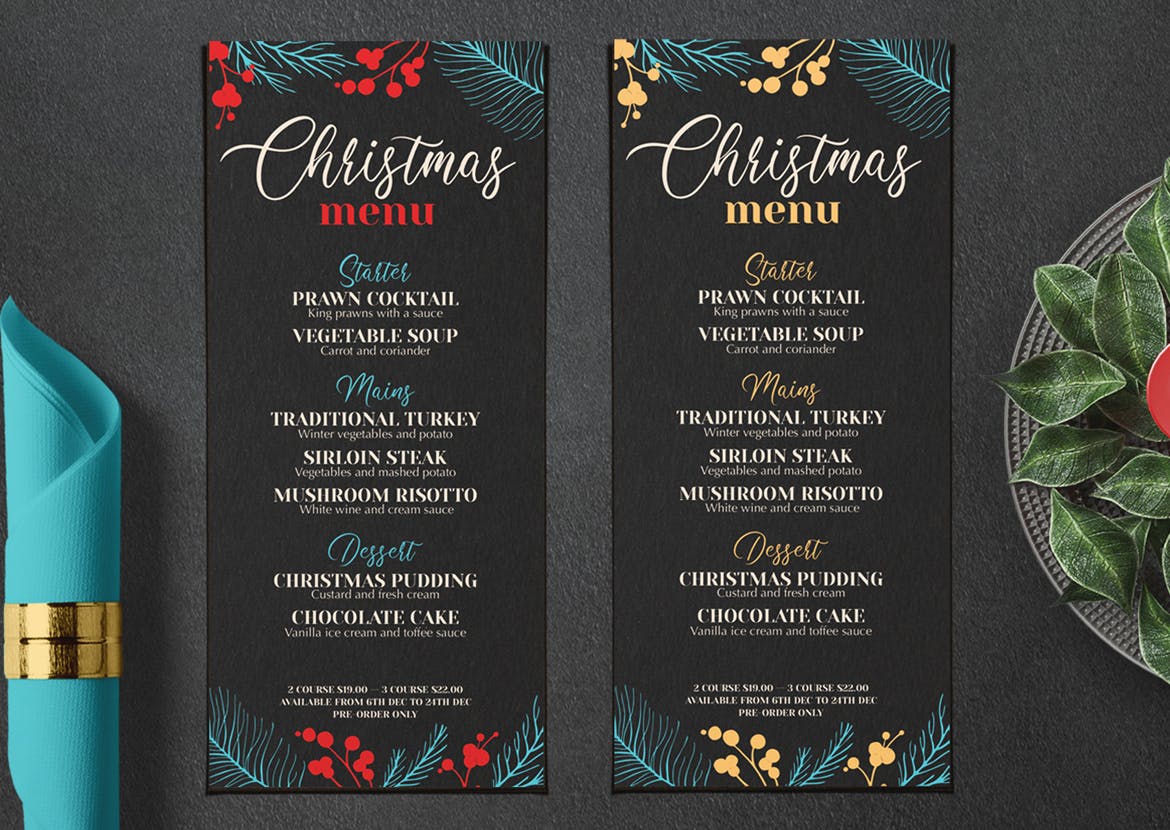 新年圣诞晚餐派对菜单宣传单DM海报设计模板插图