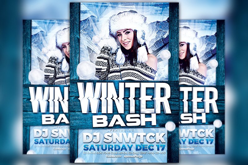 冬季派对活动宣传传单模板V.4 Winter Party Flyer Template Vol. 4插图