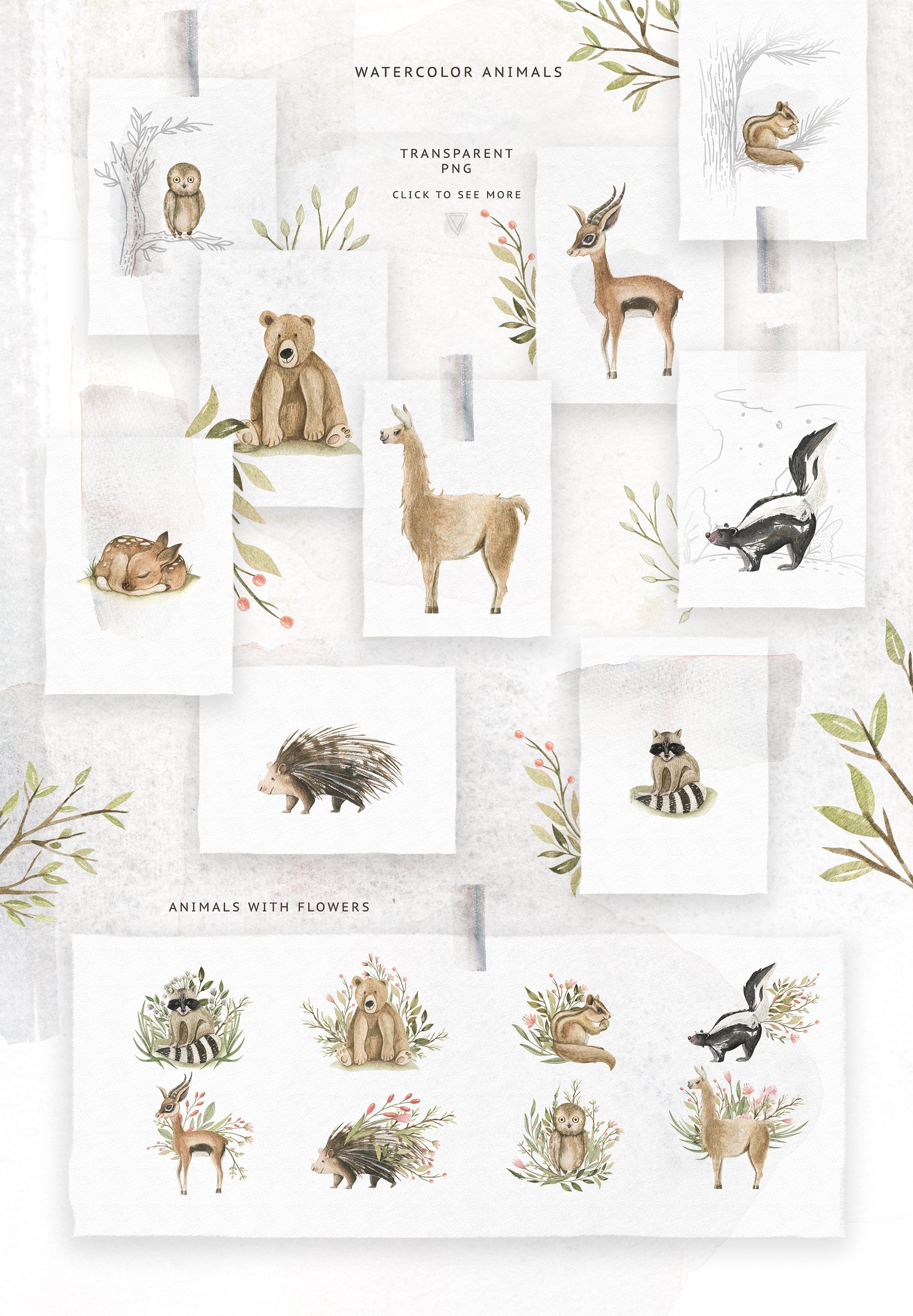 森林动物宝宝水彩插画v2 Watercolor Forest Baby Vol.2插图(2)