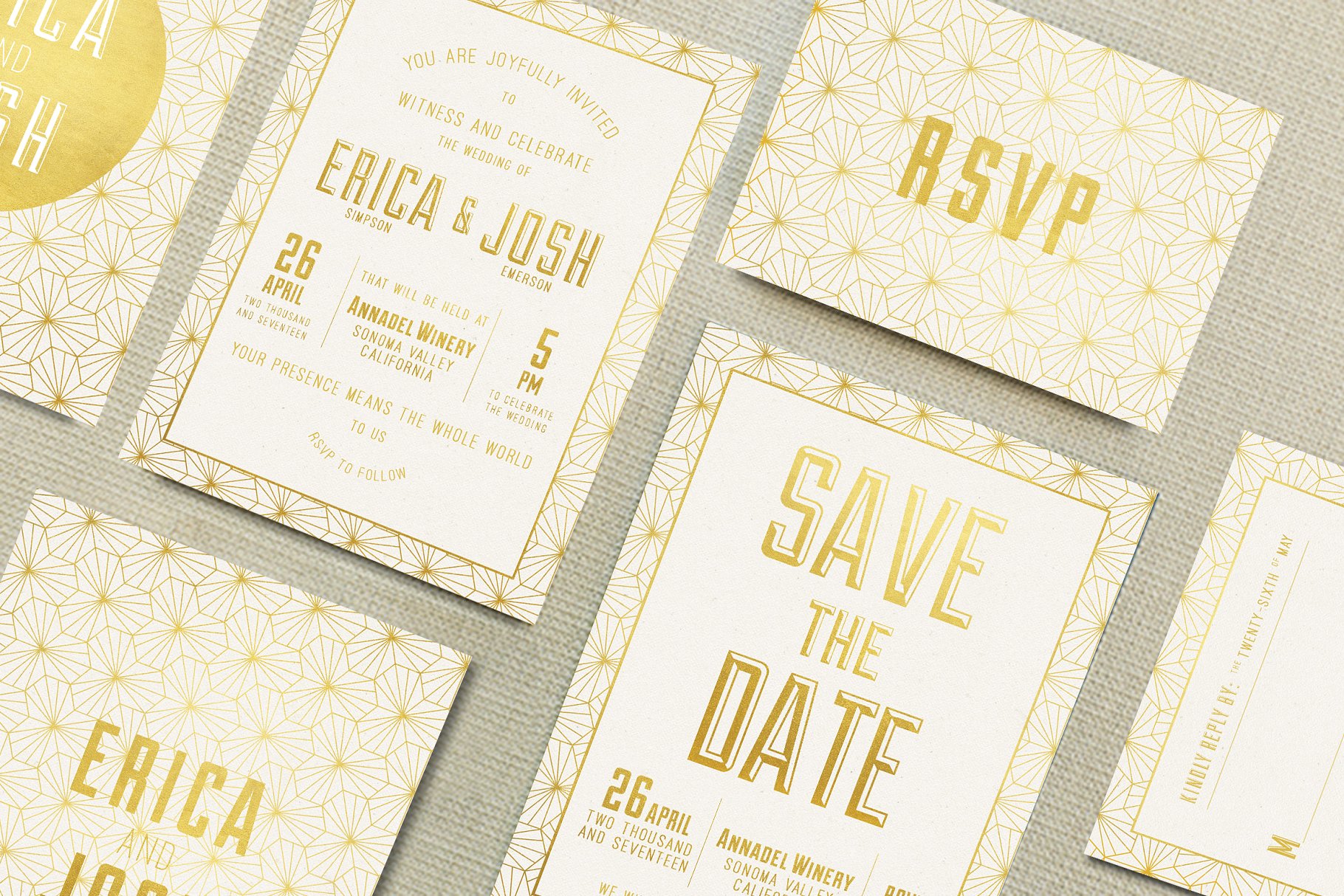 优雅几何婚礼设计物料模板套装 Elegant Geometric Wedding Suite插图