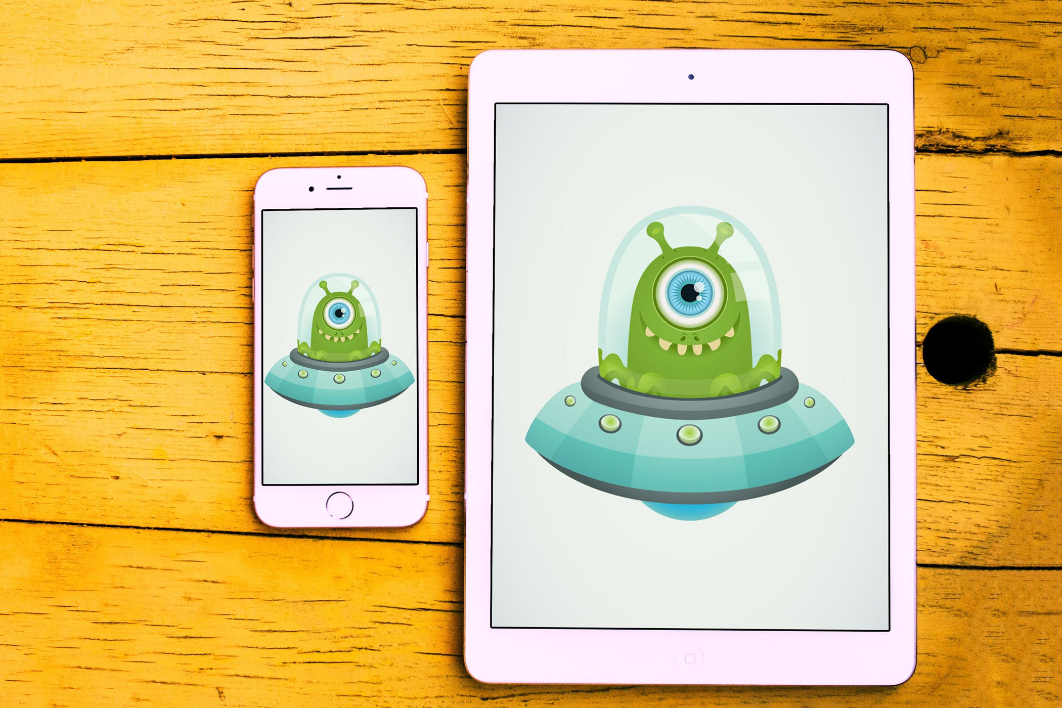 木制背景平板电脑&手机素材库精选样机模板v2 4 Tablet & Phone Mockup on Wooden Background Vol.2插图(2)