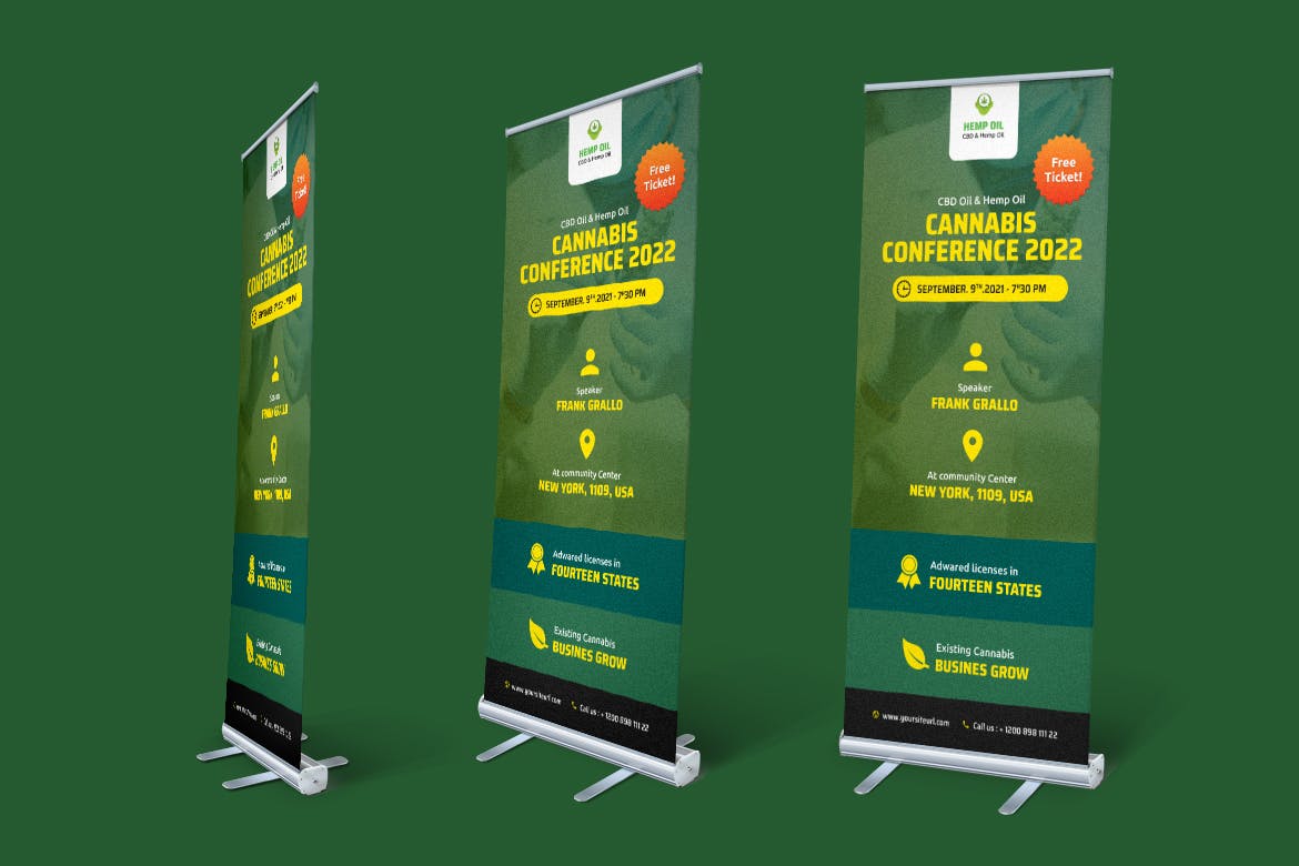 医疗生物研究会议X展架Banner广告牌设计模板 Cannabis Conference Roll-Up插图(1)