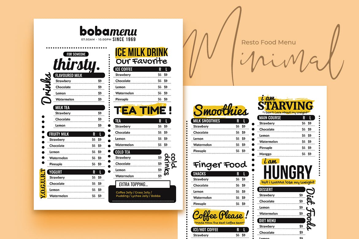 奶茶店/雪糕店/咖啡店极简设计风格菜单模板v1 Minimal Resto Food Menu Vol. 1插图