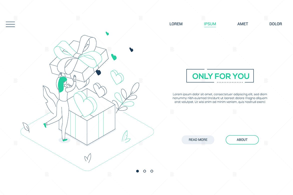 生日礼物主题线条艺术设计风格网站Banner设计插画素材 Only for you – line design style isometric web ban插图