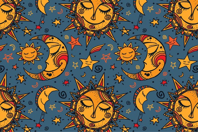 可爱星空童话图案无缝素材 Nighty Night Seamless Pattern插图(1)