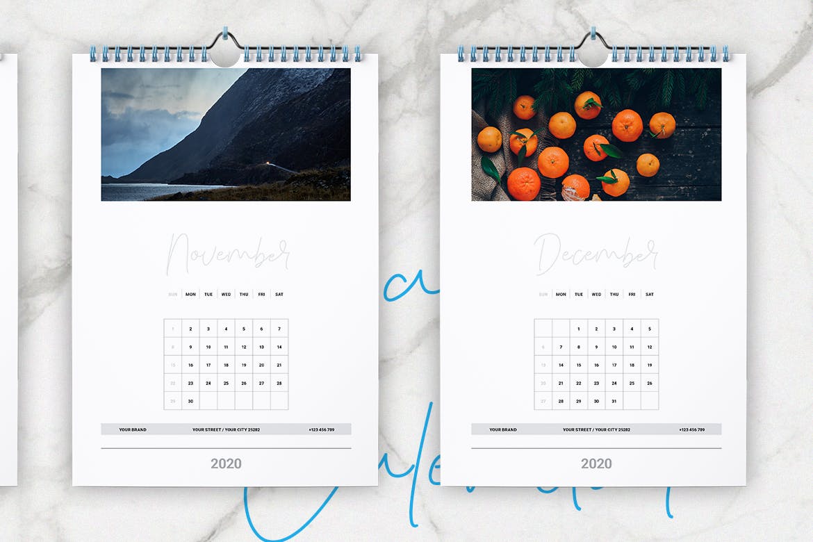 2020年风景照片挂墙活页日历设计模板 Wall Calendar 2020 Layout插图(6)