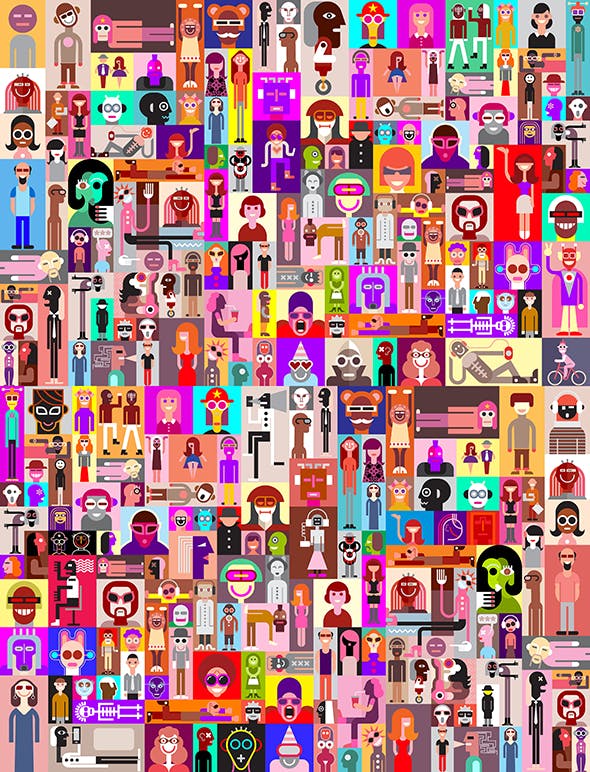 创意手绘人物头像矢量设计素材 Large Set of People Portraits插图(2)