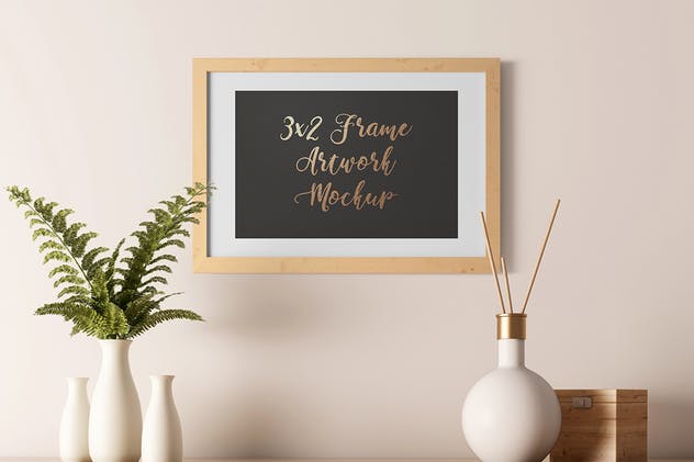 实木画框展示样机套装V3 Light Interior Frame Artwork Mockup – Set 3插图(4)