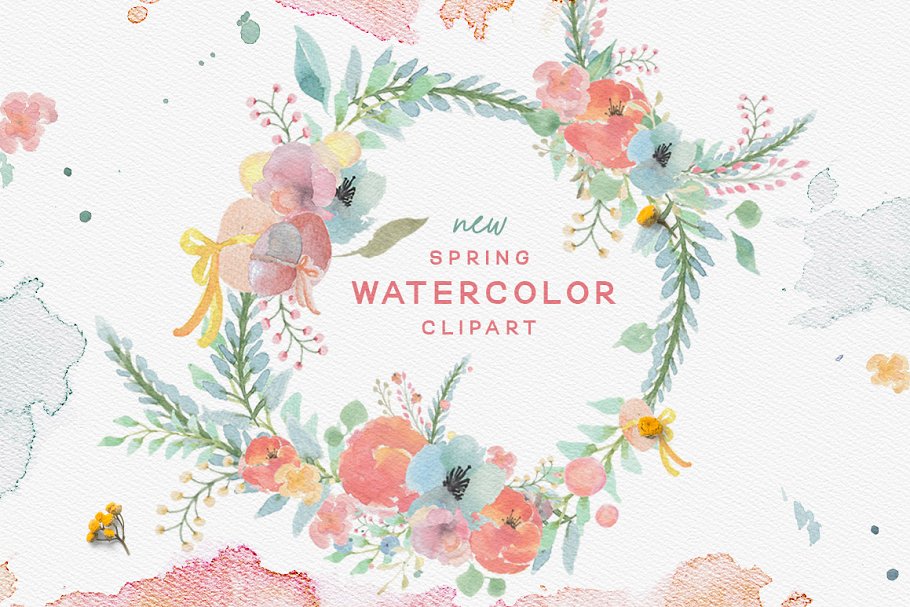 春天主题水彩剪贴画合集 Spring Watercolor Clipart Set插图
