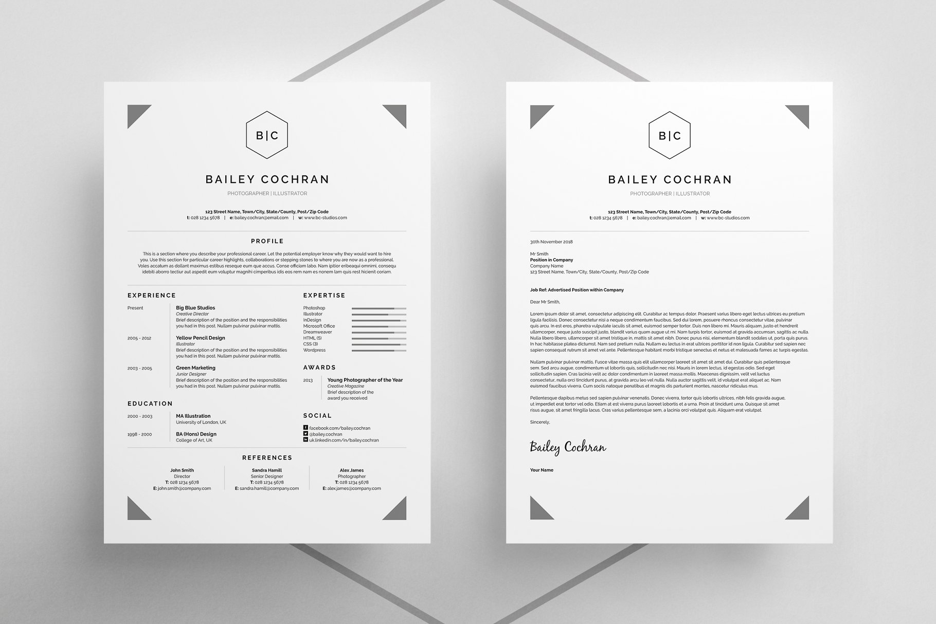 经典实用多风格简历模板合集 Threebie Resume/CV Bundle 4插图(3)