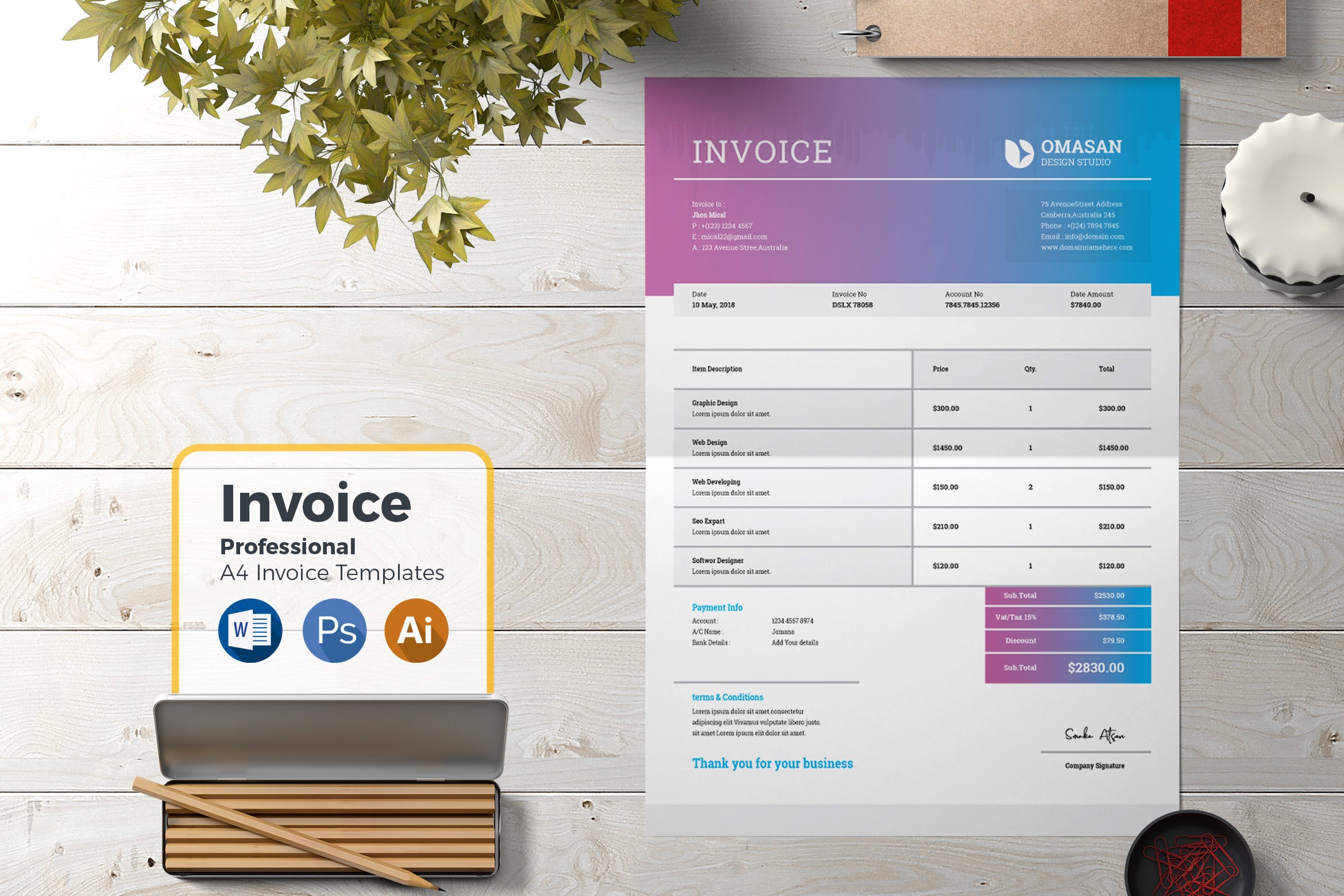 企业发票票据报价单设计模板v05 Invioce Template 05插图