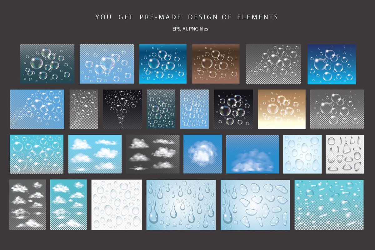 逼真的水分子叠层&大理石纹理插图(8)