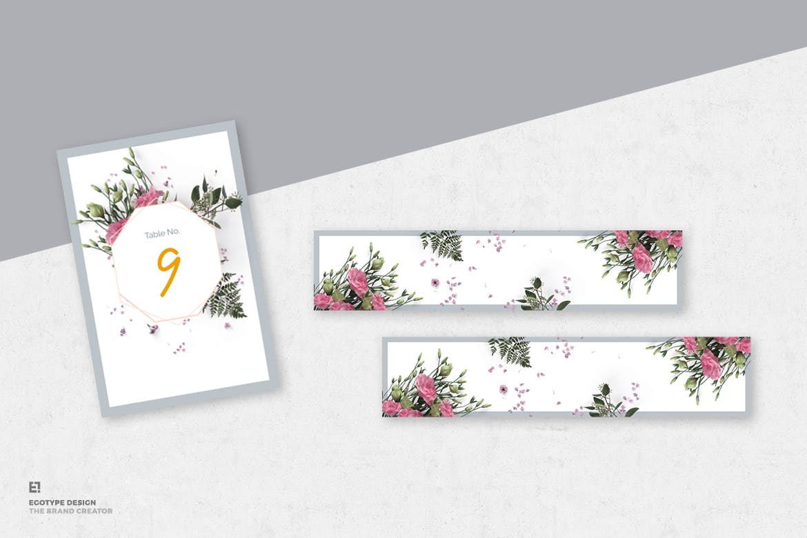 花卉装饰艺术风格婚礼邀请设计套件 Wedding Invitation Set插图(7)