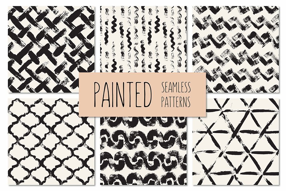 手绘画笔图案无缝纹理 Painted Seamless Patterns Set 2插图