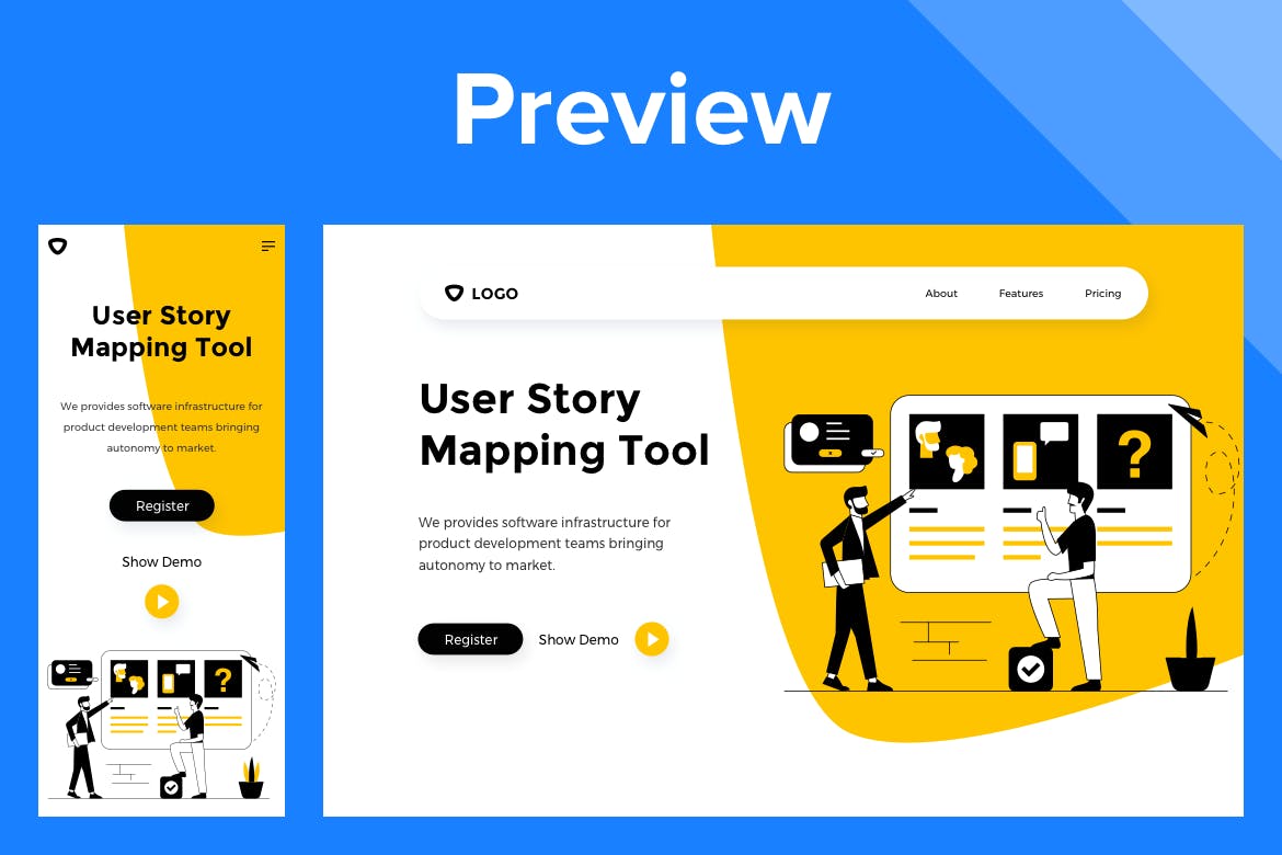 用户故事地图概念插画网站Banner图设计&着陆页模板 User Story – Web Mobile Landing Page Banner插图(1)