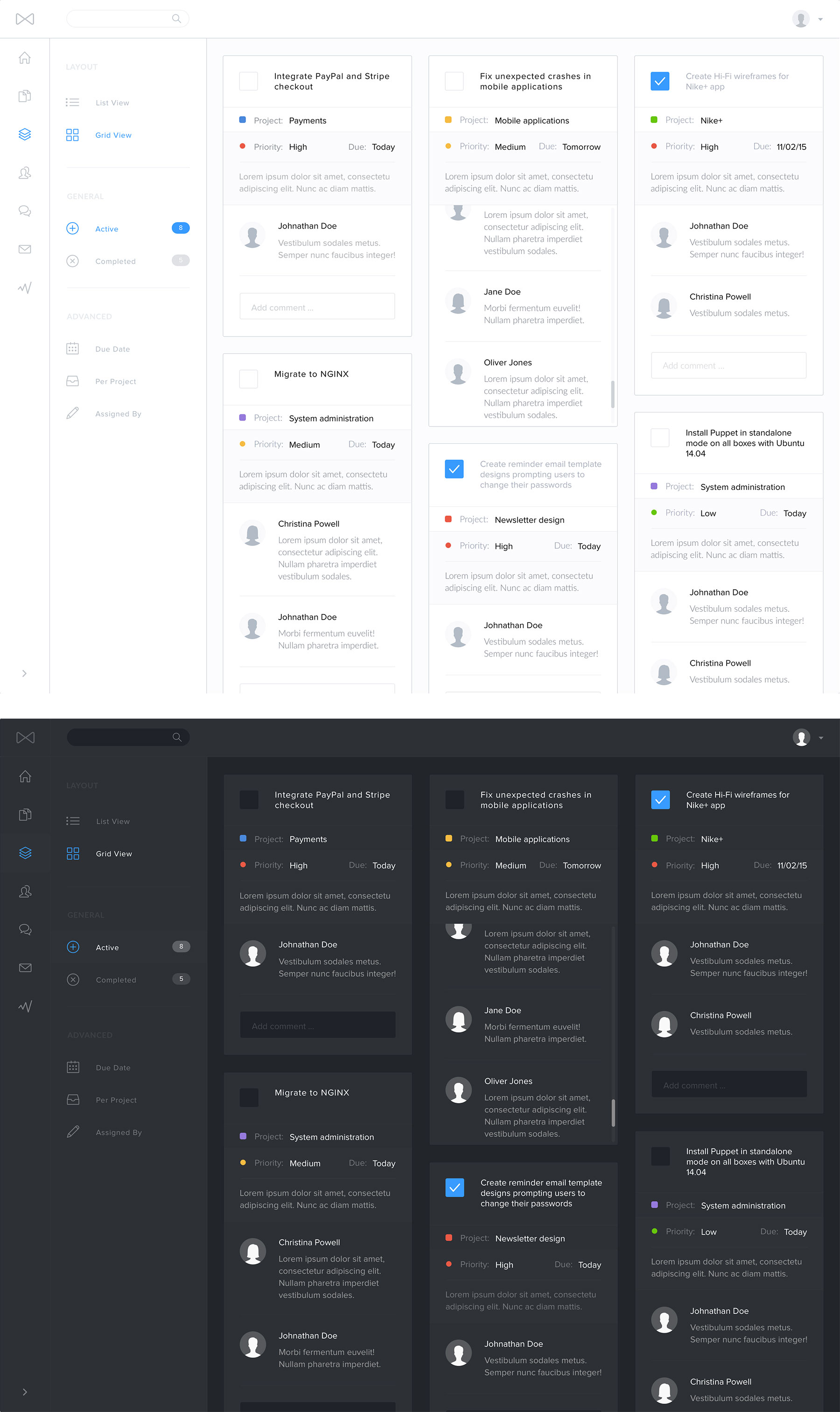 Tasks 仪表板界面