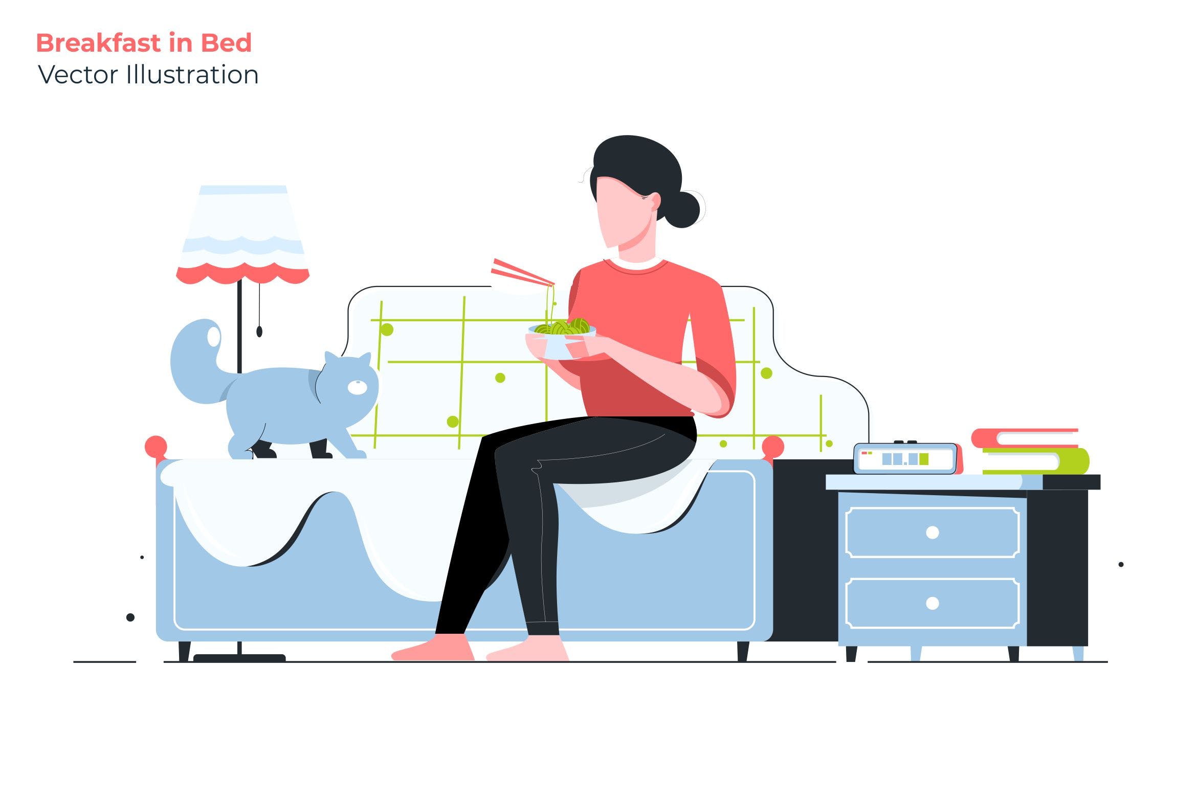 家庭早餐主题矢量插画素材库精选素材 Breakfast in Bed – Vector Illustration插图