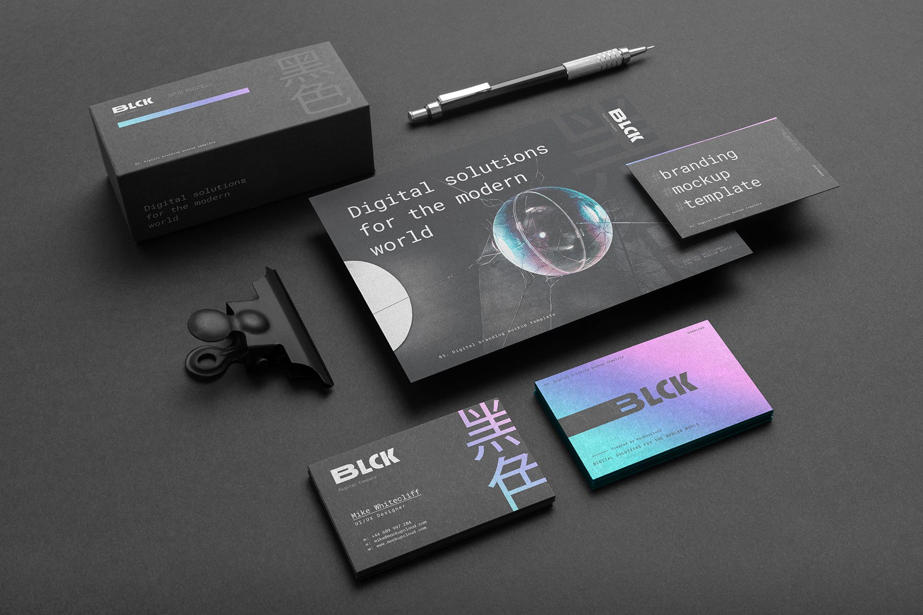 高端黑办公用品套装品牌VI设计效果图样机 Blck Branding Mockup Kit插图(3)
