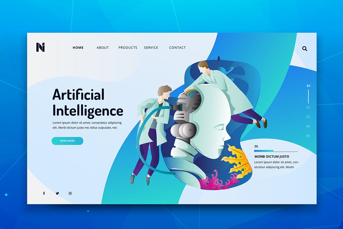 AI人工智能概念插画网站着陆页设计模板 Artificial Intelligence Web  PSD and AI Template插图(1)