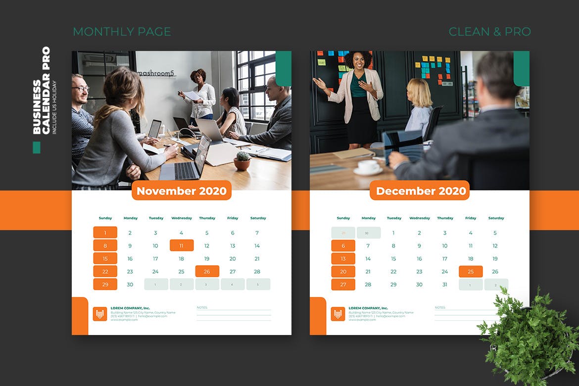 简约商务设计风格2020年日历表设计模板v2 2020 Clean Business Calendar Pro with US Holiday插图(7)