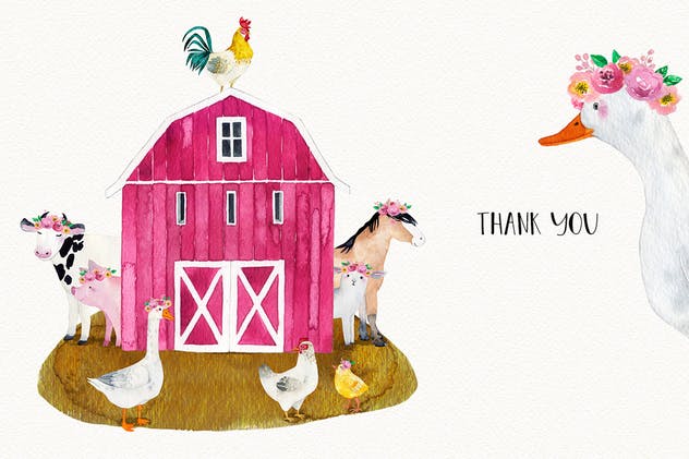 农场家畜动物水彩插画套装Vol.2 FARM ANIMALS watercolor set PART 2插图(6)