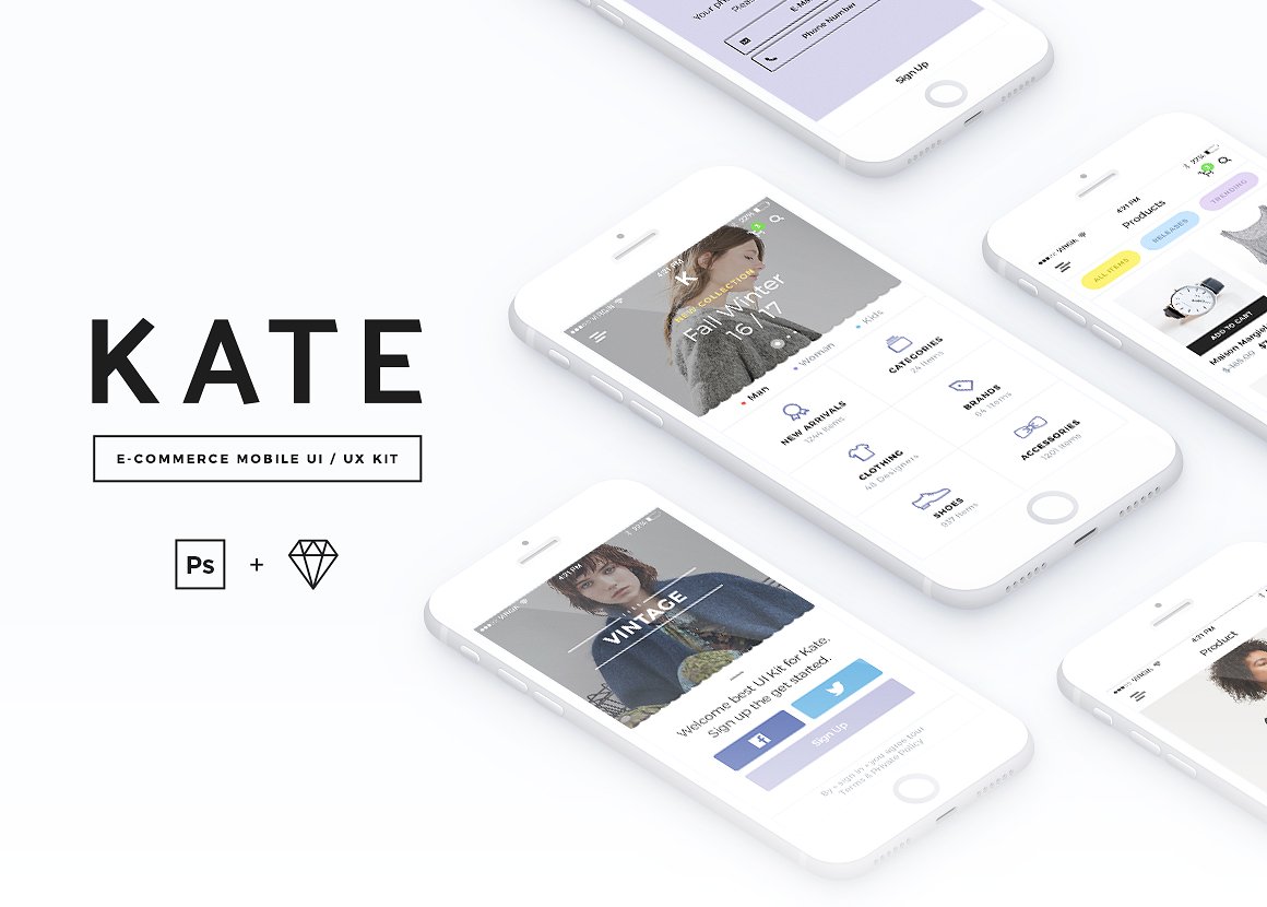 Behance&Dribbble 注册认证设计师出品：KATE Mobile UI / UX Kit 设计套件 [Sketch&PSD]插图