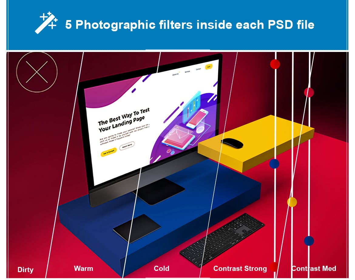 抽象场景iMac Pro一体机电脑屏幕预览素材库精选样机v2 Abstract iMac Pro V.2 Mockup插图(1)