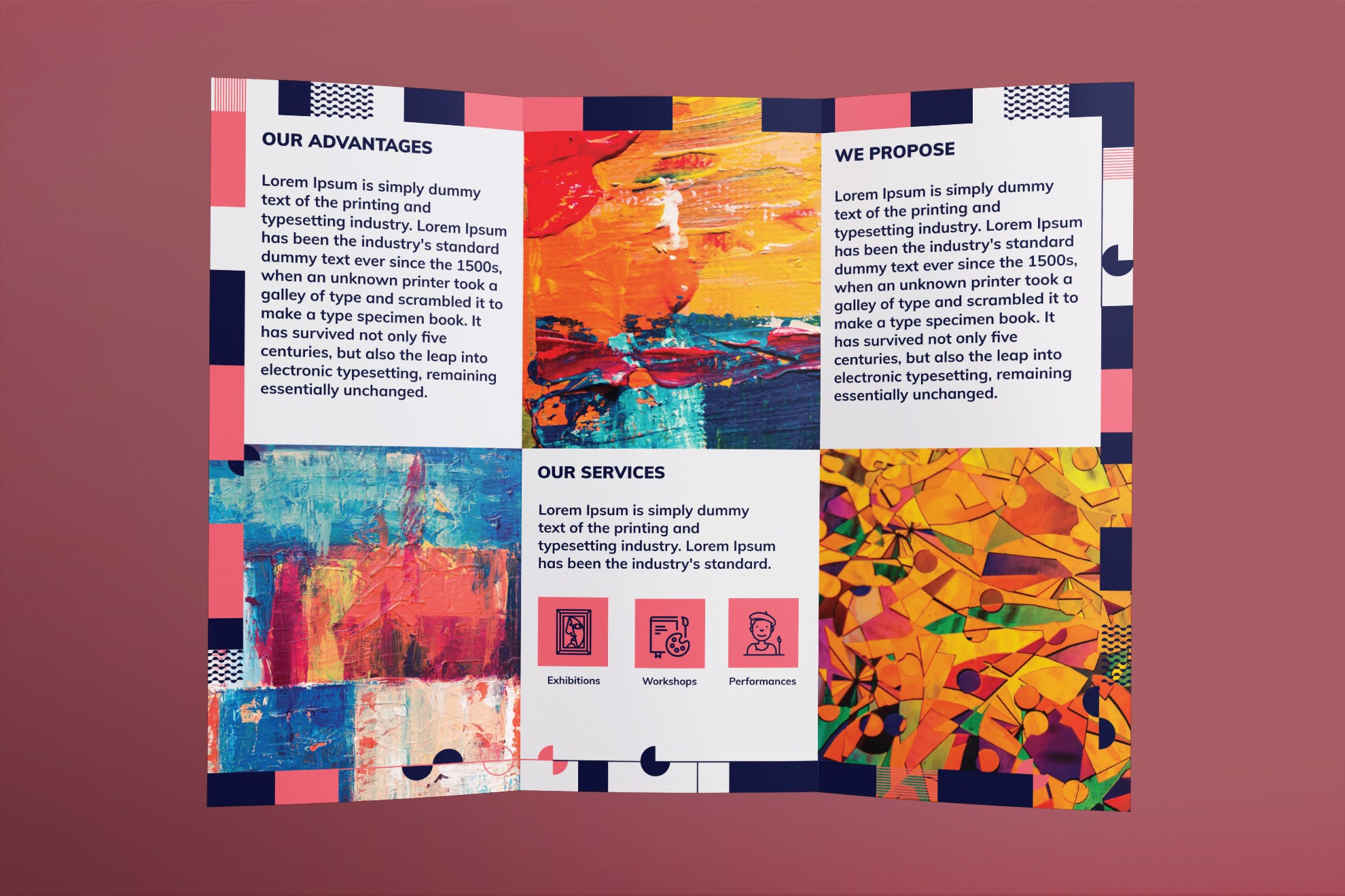 创意艺术培训结构宣传传单设计模板 Art Gallery Brochure Trifold插图(2)