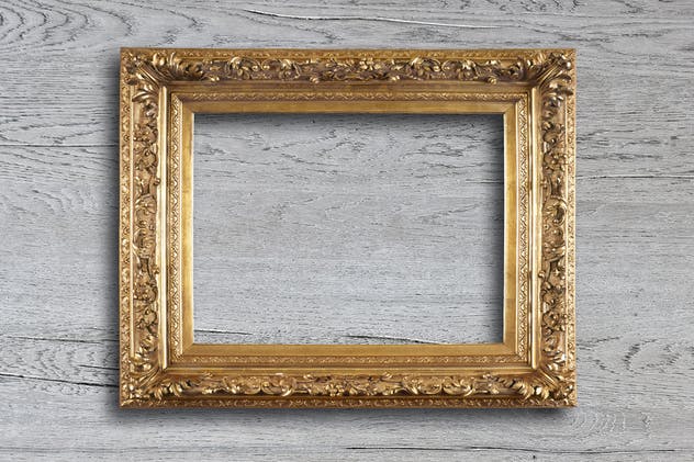 复古奢华金色边框画框样机V2 Antique Golden Frame Mockup 02插图(2)