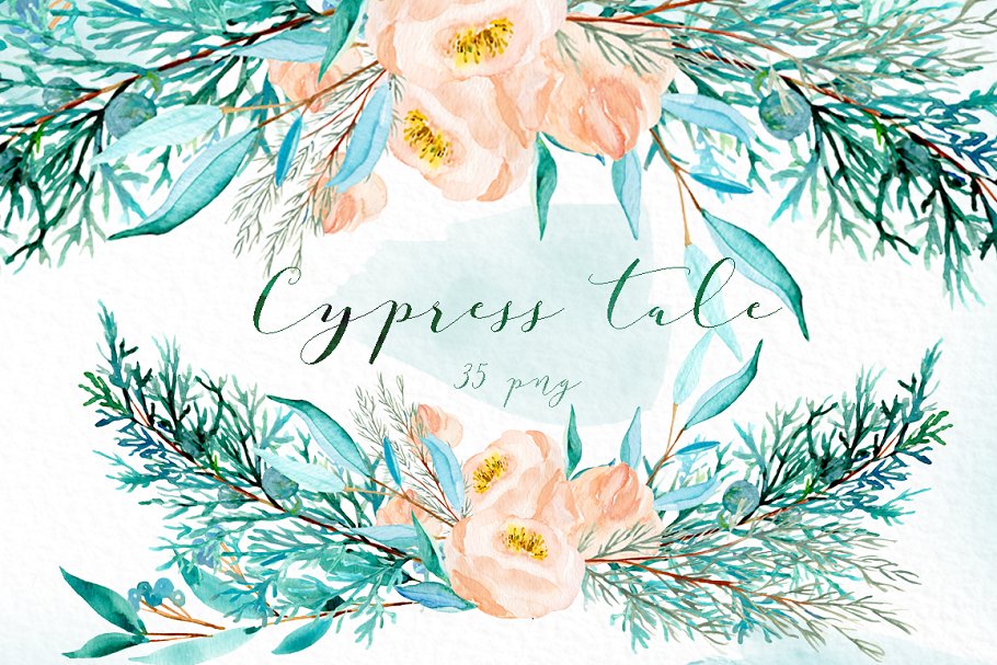 柏树水彩剪贴画 Cypress tale. Watercolor clipart插图(9)