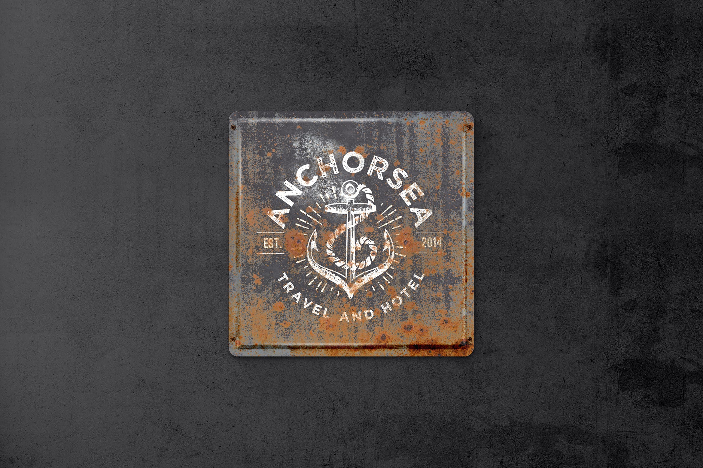 复古做旧生锈金属板风格Logo设计效果图样机 Vintage Rusty  Metal Plate  Mockup插图