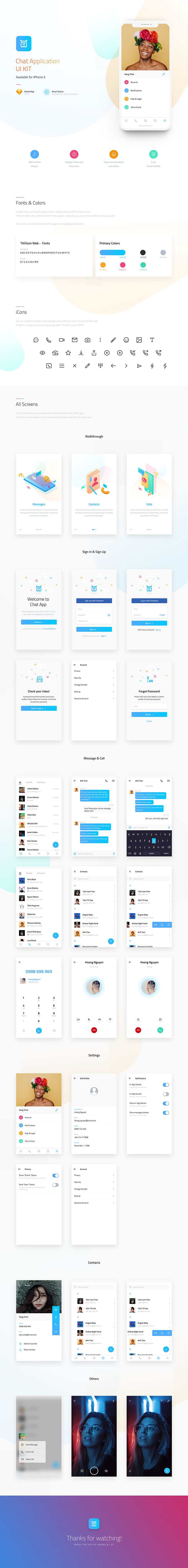 素材库下午茶：极简主义社交聊天APP UI KITS下载[sketch]