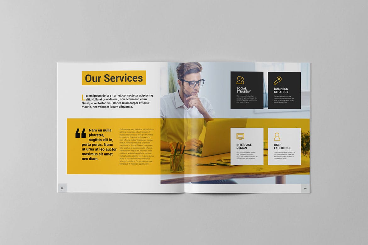 方形创意策划企业介绍宣传画册设计模板 Malibu Brochure Square插图(4)