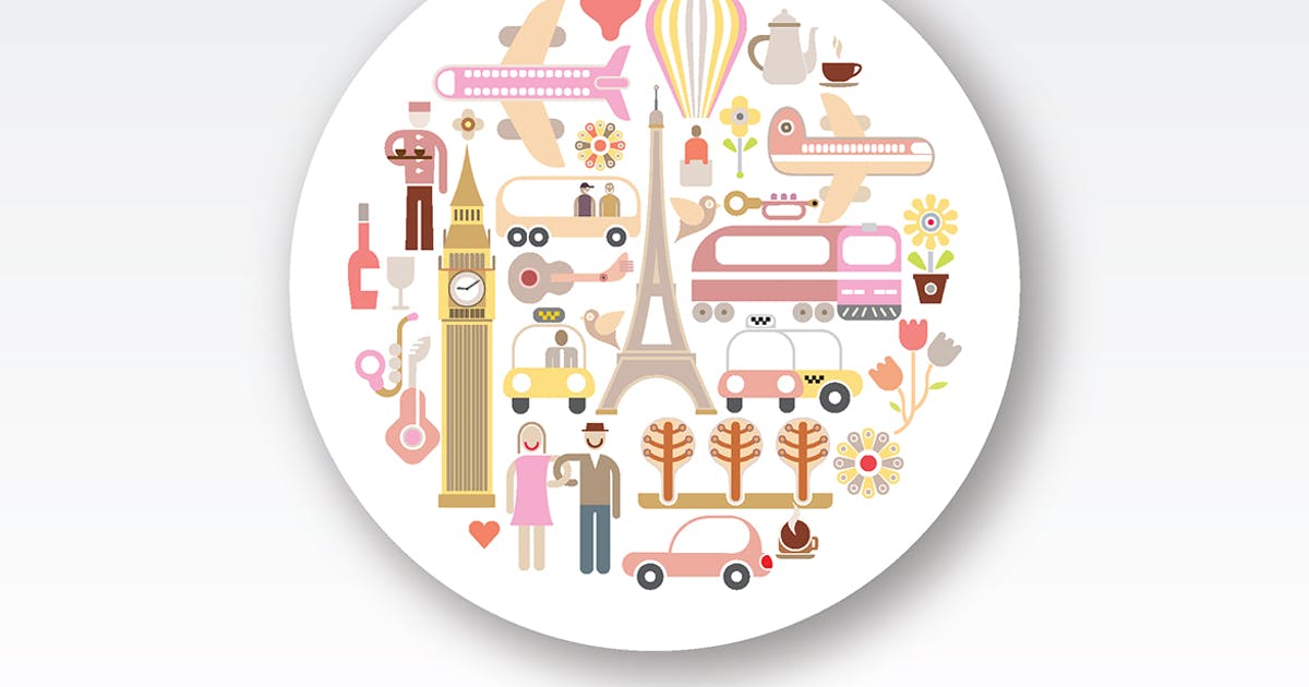 创意旅行元素圆形图形矢量图 Travel Round Shape Vector Design插图
