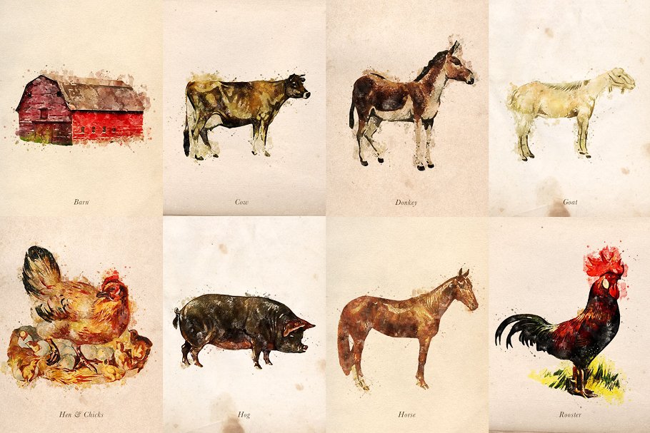 农场主题元素水彩剪贴画 Farm Friends Watercolor Graphics插图(2)