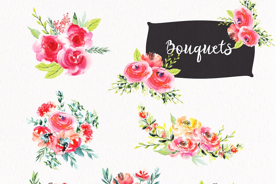 明亮水彩花卉设计元素 Watercolor Bright Flowers插图(3)