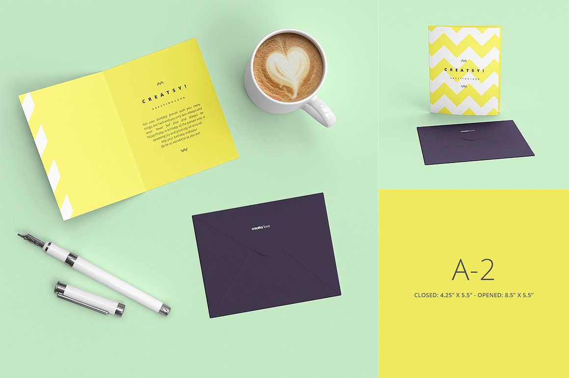 4种不同规格贺卡样机模板 Greeting Cards 4 Sizes Mockup Set插图(4)